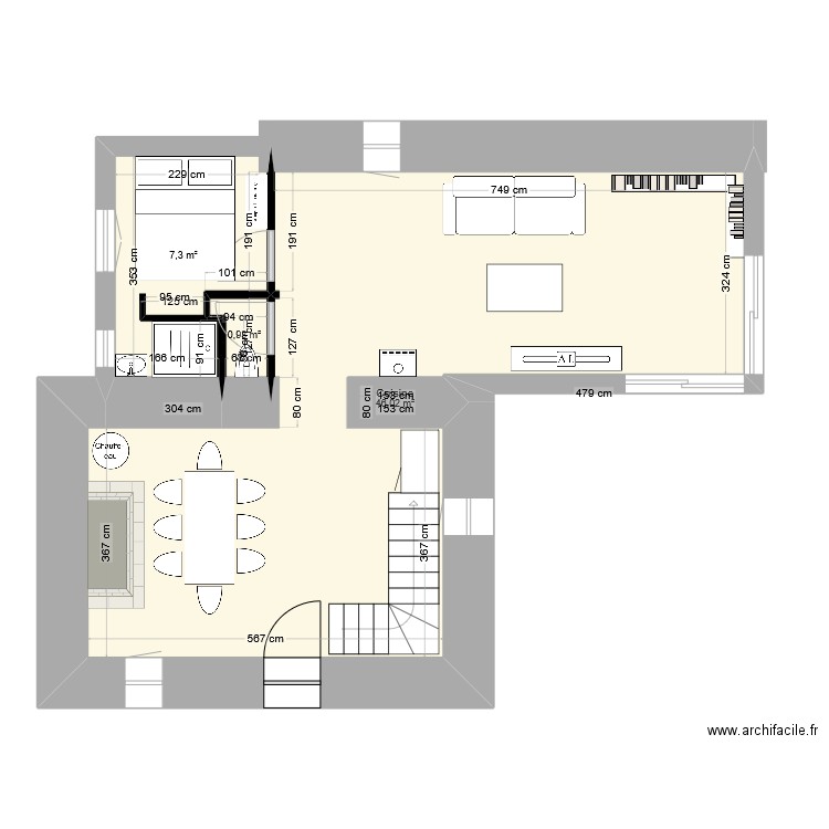 Plescamp. Plan de 3 pièces et 54 m2