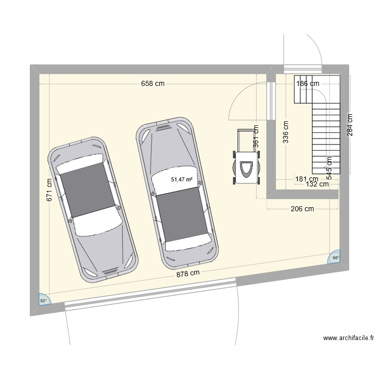 garage. Plan de 1 pièce et 51 m2