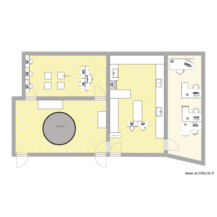 laboratoire. Plan de 4 pièces et 90 m2