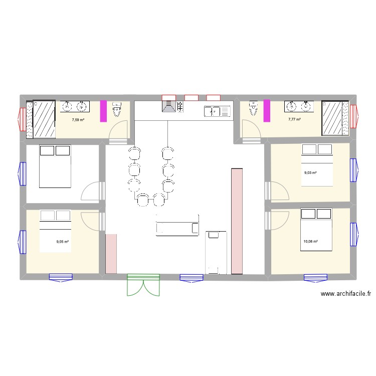 Plan RDC. Plan de 5 pièces et 44 m2