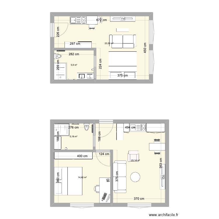 Projet GE. Plan de 5 pièces et 72 m2