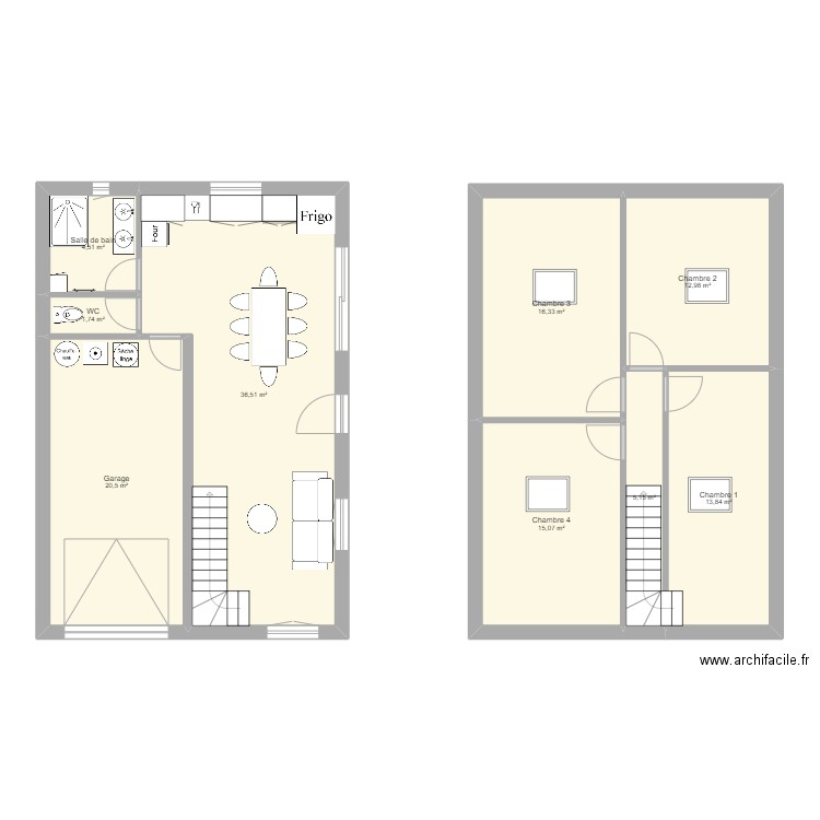 maison derriere. Plan de 9 pièces et 127 m2