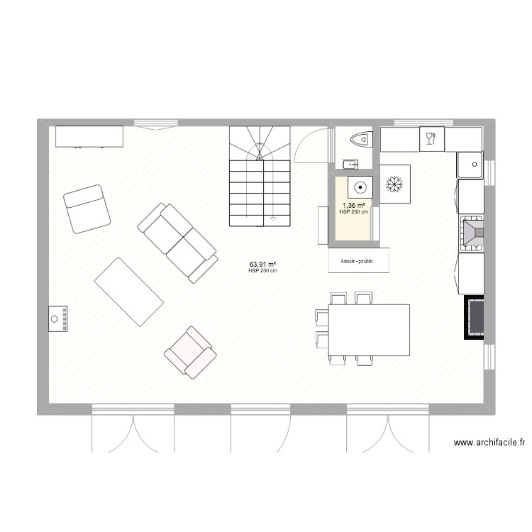 Bollène. Plan de 2 pièces et 65 m2