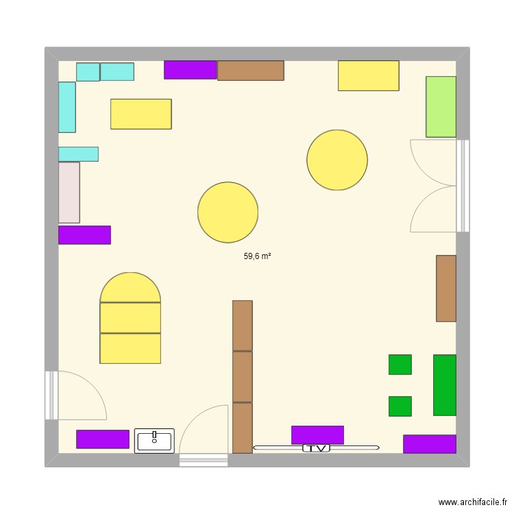 classe. Plan de 1 pièce et 60 m2