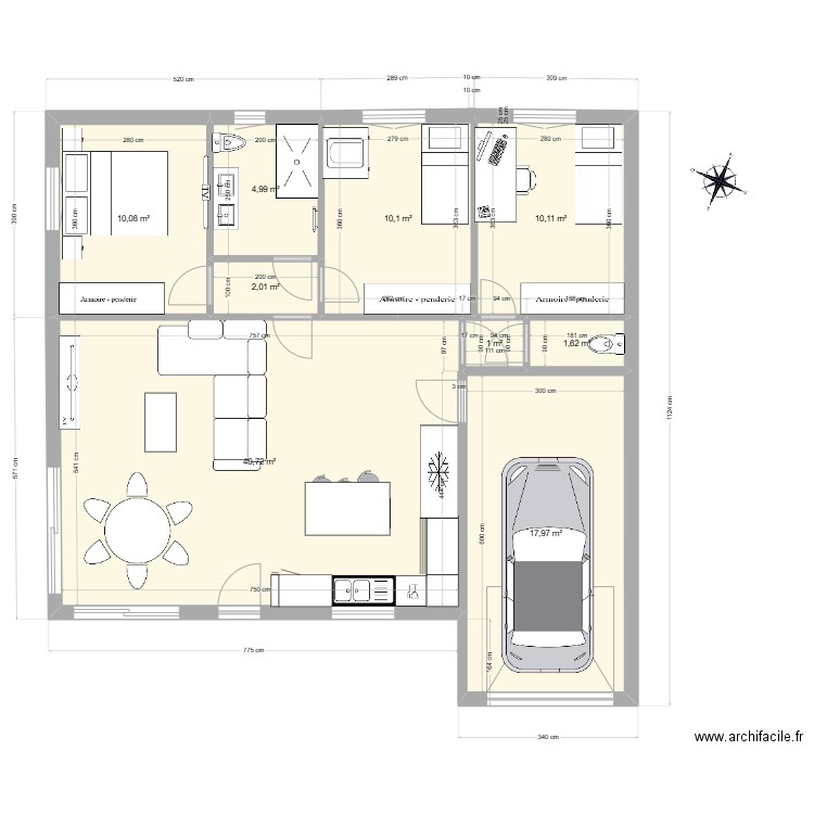 Maison carree 4. Plan de 9 pièces et 99 m2