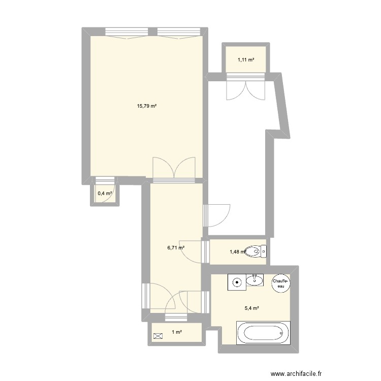 Marseille Plan métré_initial. Plan de 7 pièces et 32 m2