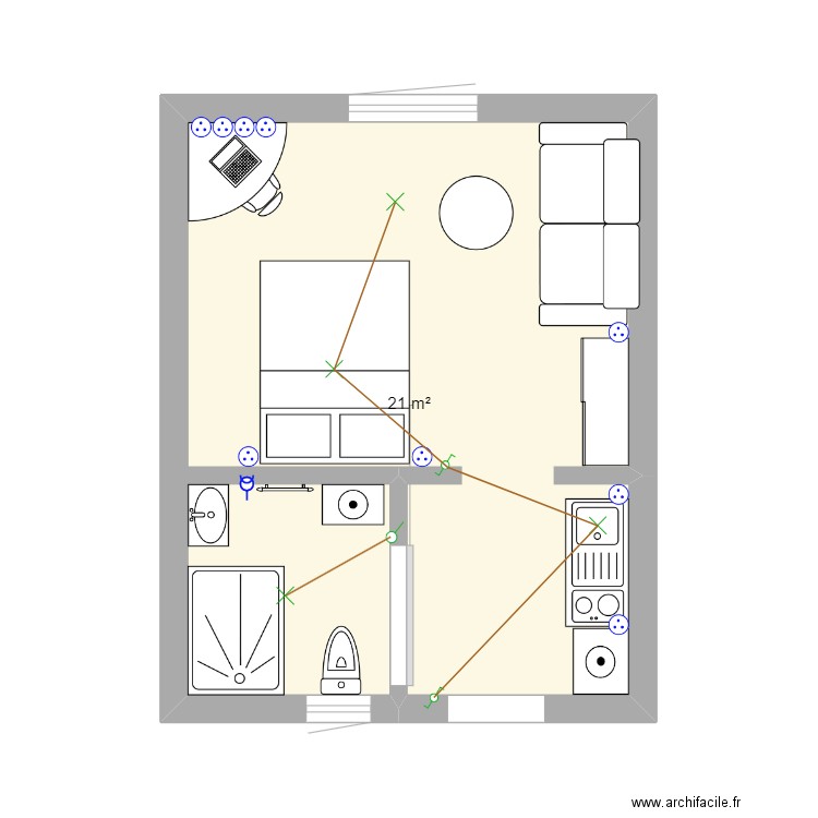 eval. Plan de 1 pièce et 21 m2