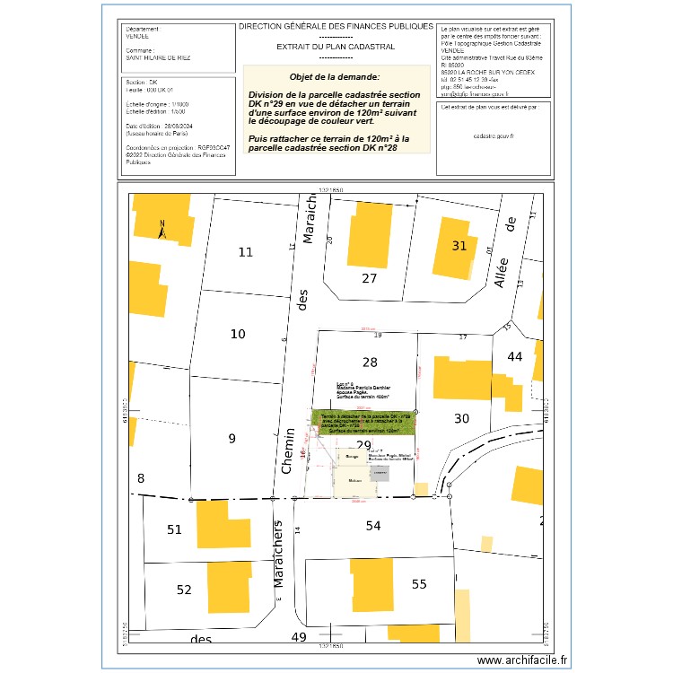 Plan cadastral projet de division parcelle n°29. Plan de 0 pièce et 0 m2