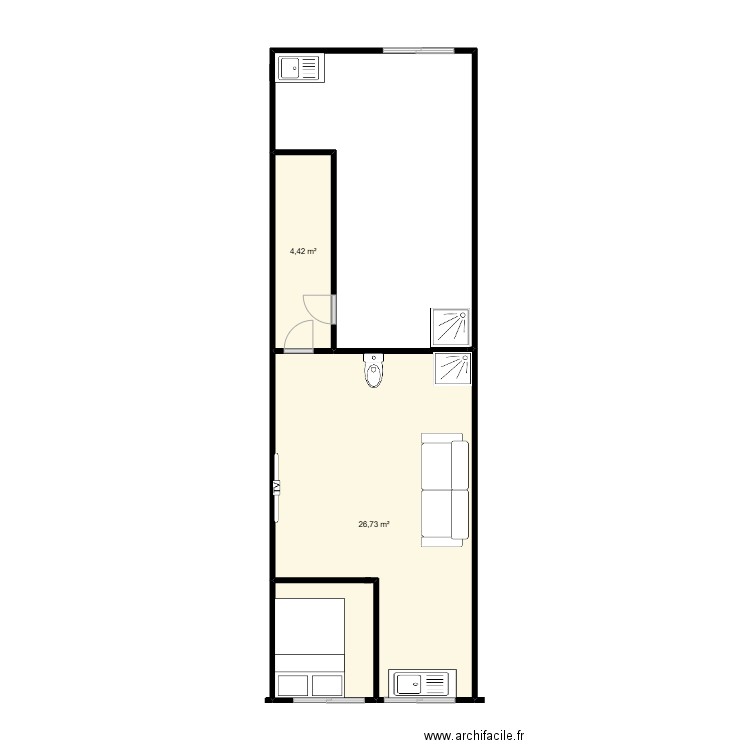 1er étage flezer. Plan de 2 pièces et 31 m2