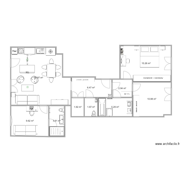 Marjolin salon ilot. Plan de 0 pièce et 0 m2