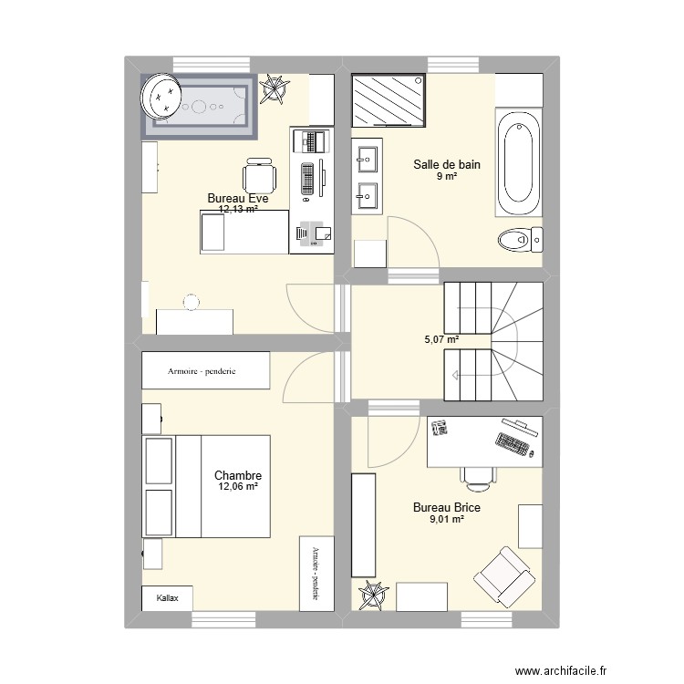 Chambres. Plan de 5 pièces et 47 m2