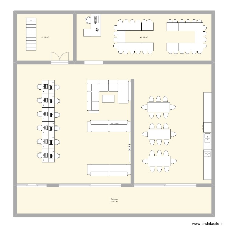 co working place . Plan de 4 pièces et 239 m2