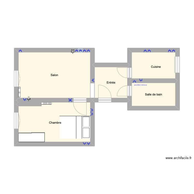 Appartement Intérupteurs. Plan de 5 pièces et 35 m2