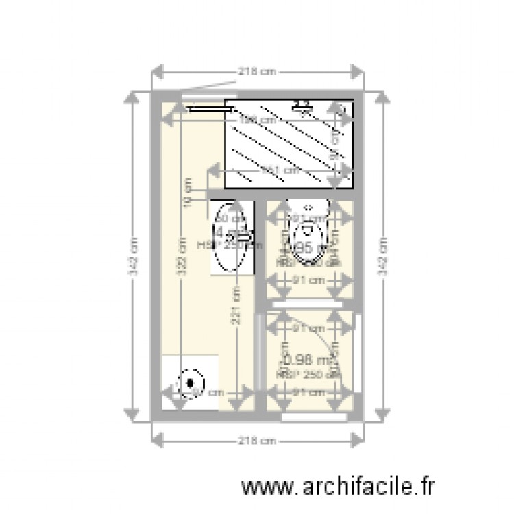 salle deau - Plan 3 pièces 6 m2 dessiné par nonoamandelele