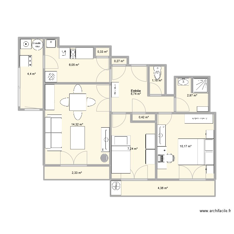 13007b. Plan de 13 pièces et 60 m2