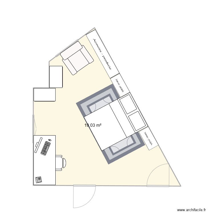 chambre Alex. Plan de 1 pièce et 19 m2