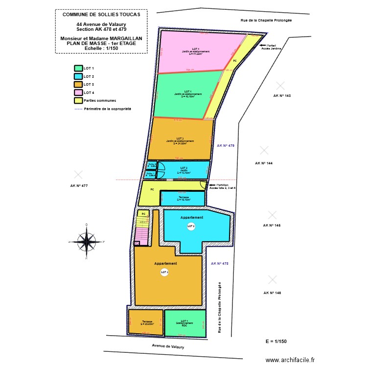 MARGAILLAN TOUCAS R+1 PLAN DE MASSE. Plan de 20 pièces et 317 m2