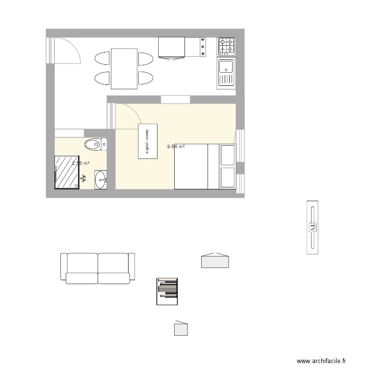 Plan studio de 30m2. Plan de 0 pièce et 0 m2