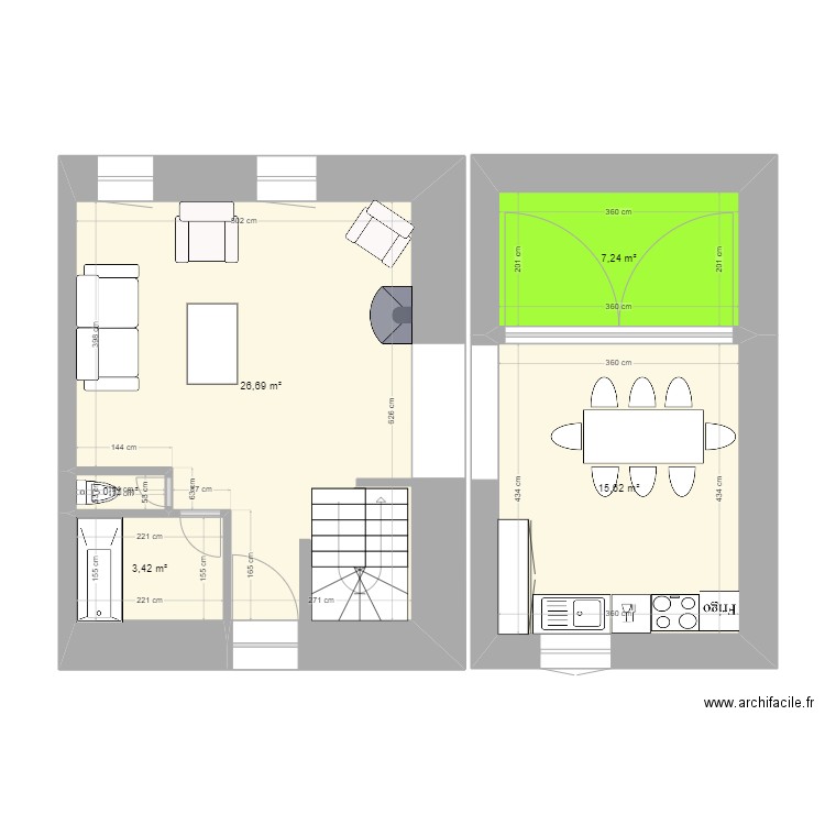 MONACHICHI RCh. Plan de 5 pièces et 54 m2