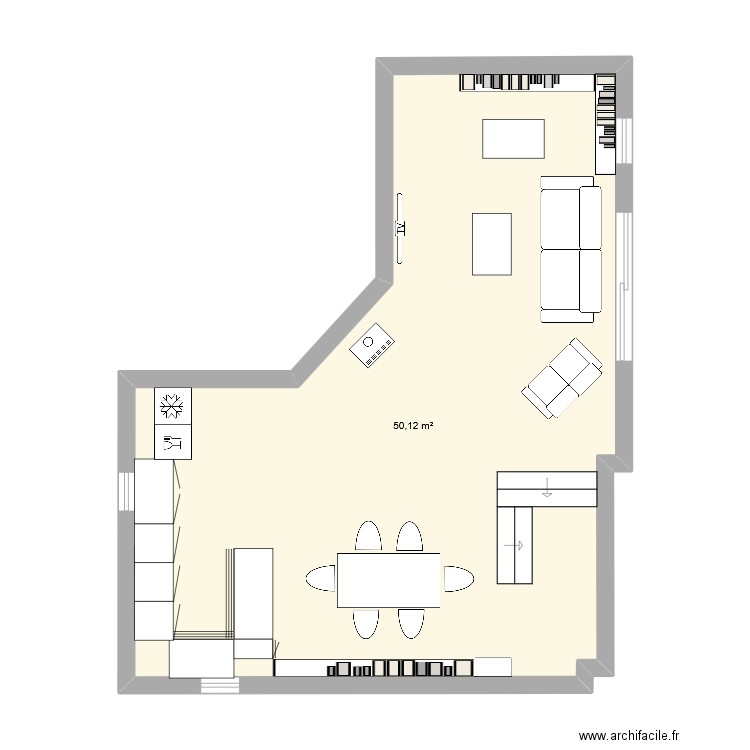 rdc maison. Plan de 1 pièce et 50 m2