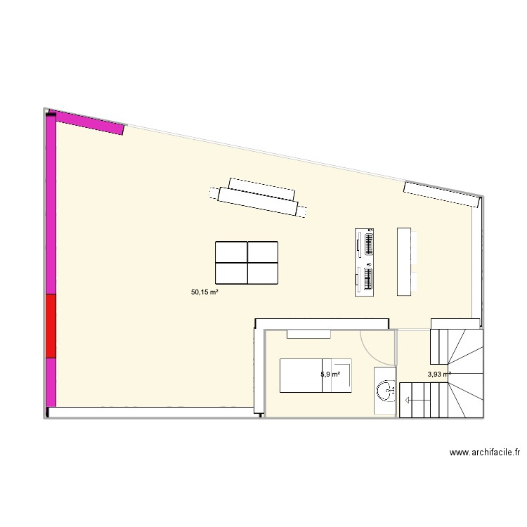 Bs libourne bas. Plan de 3 pièces et 60 m2