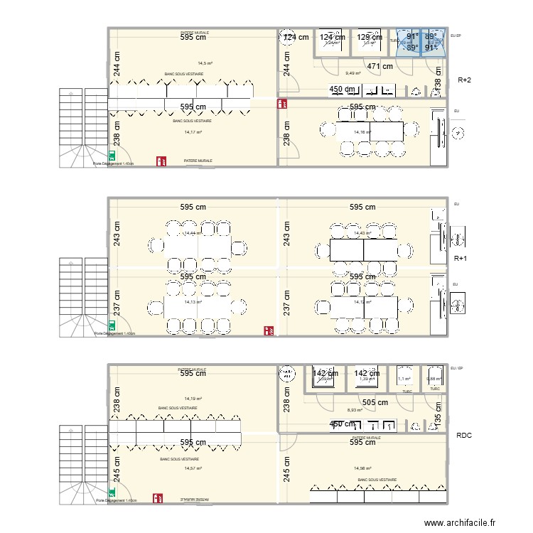 EIFFAGE CHANTIER H.HOTEL R+2. Plan de 20 pièces et 171 m2