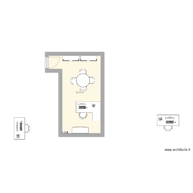 Bureau 108. Plan de 1 pièce et 17 m2