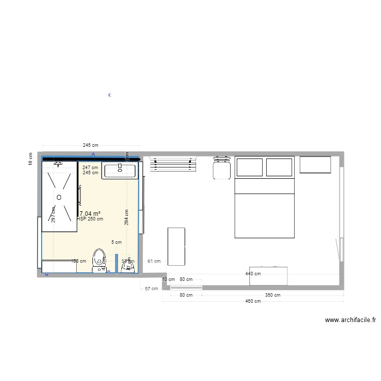 chambre parental. Plan de 1 pièce et 7 m2