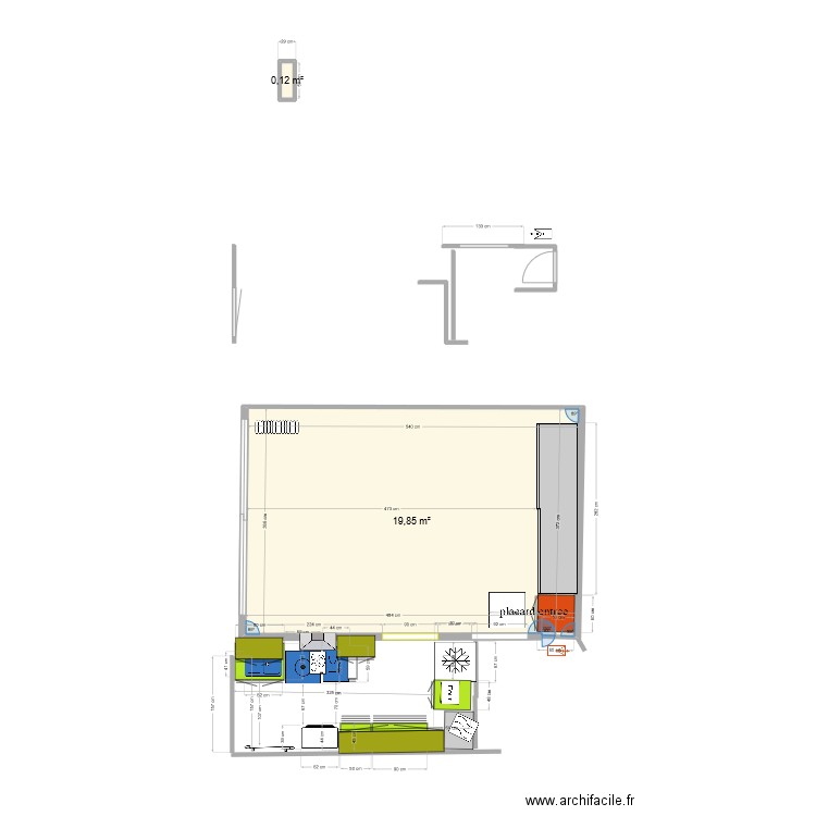 CUISINE. Plan de 2 pièces et 20 m2