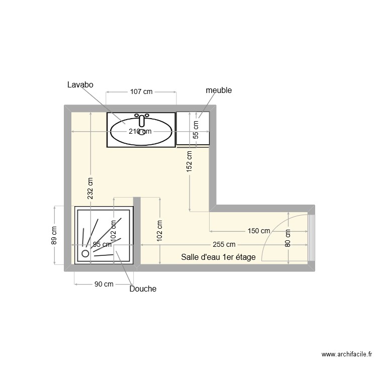 ROUCH salle d'eau premier étage existant. Plan de 1 pièce et 6 m2