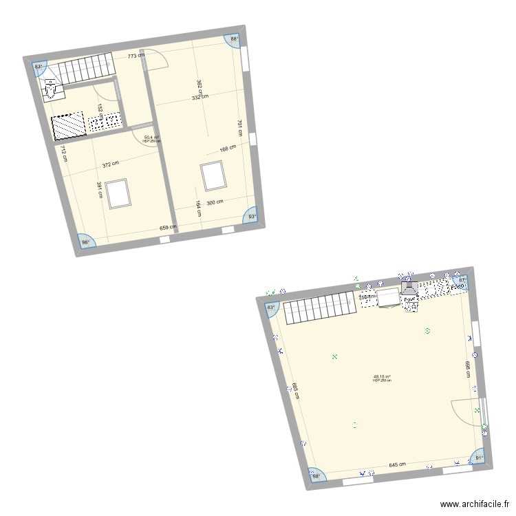 salon combles . Plan de 2 pièces et 99 m2