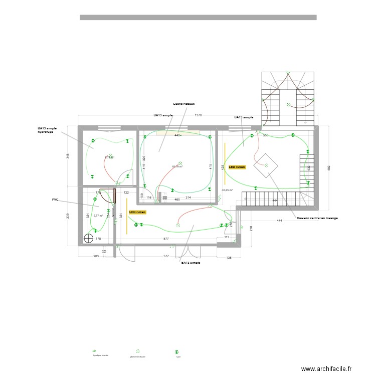 hall et couloir étage - BA13. Plan de 4 pièces et 74 m2