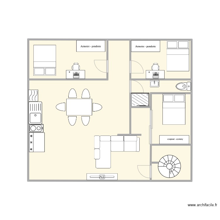 Riviere +2. Plan de 4 pièces et 27 m2