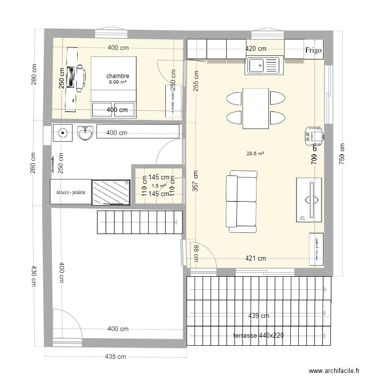 garage. Plan de 3 pièces et 41 m2