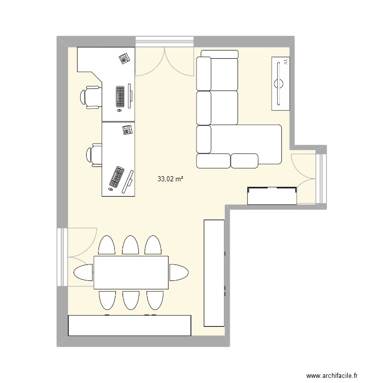 Salon. Plan de 1 pièce et 33 m2