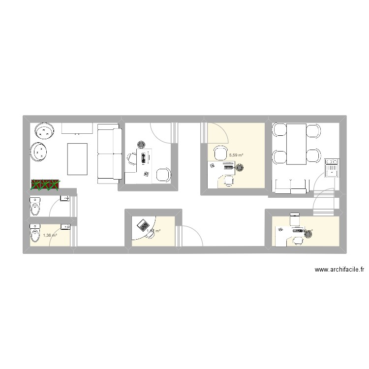 classe 2. Plan de 4 pièces et 12 m2