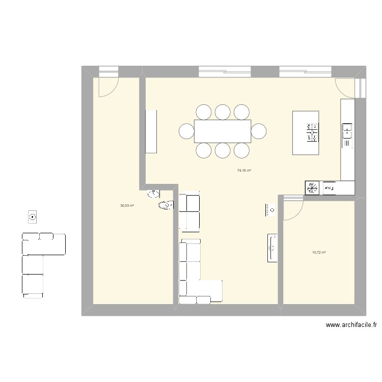 plan2. Plan de 3 pièces et 120 m2