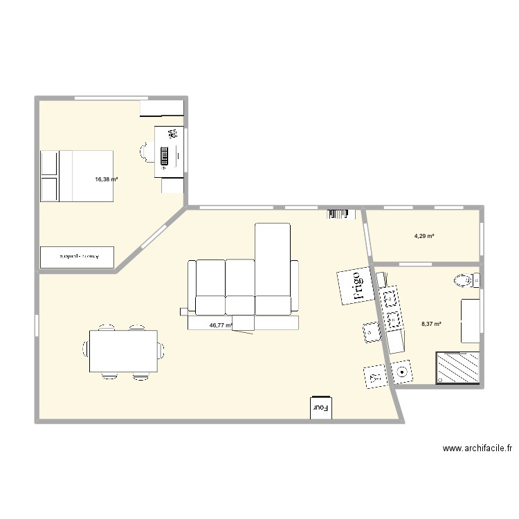 APTO. Plan de 4 pièces et 76 m2