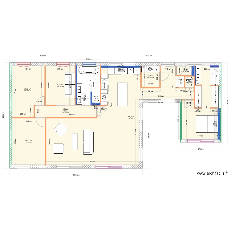 faisans intérieur. Plan de 10 pièces et 128 m2