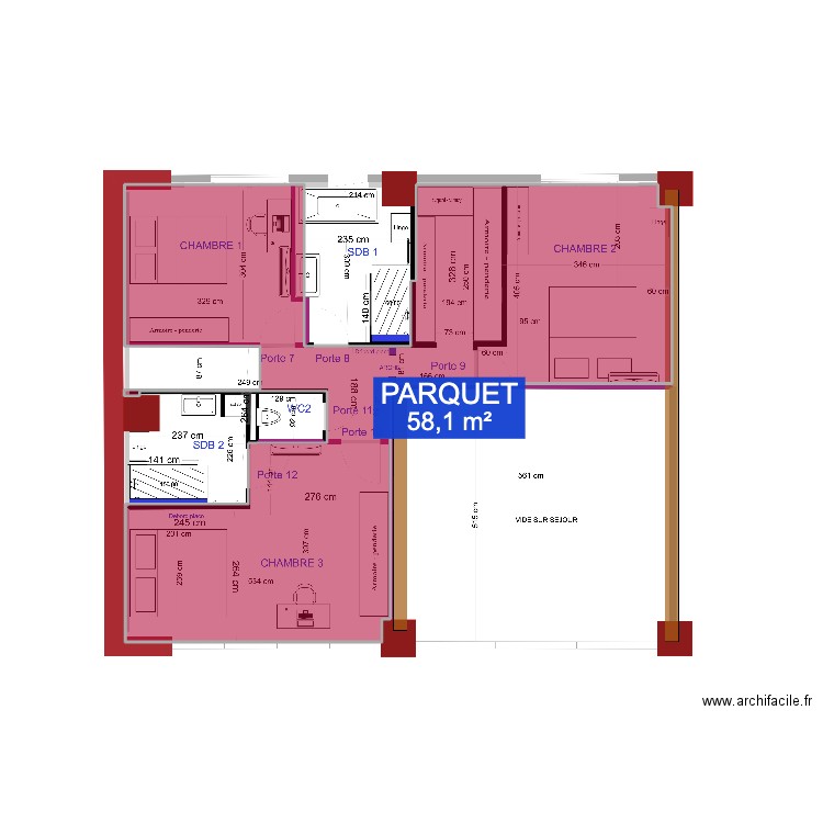 ETAGE. Plan de 1 pièce et 58 m2