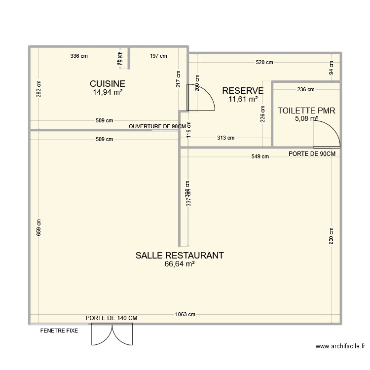 PLAN APRES TRAVAUX SEVEN FOOD. Plan de 4 pièces et 98 m2