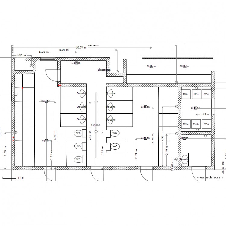 Sanitaire 200pl V2 evacuations. Plan de 0 pièce et 0 m2