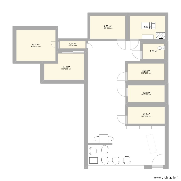 institut . Plan de 9 pièces et 32 m2