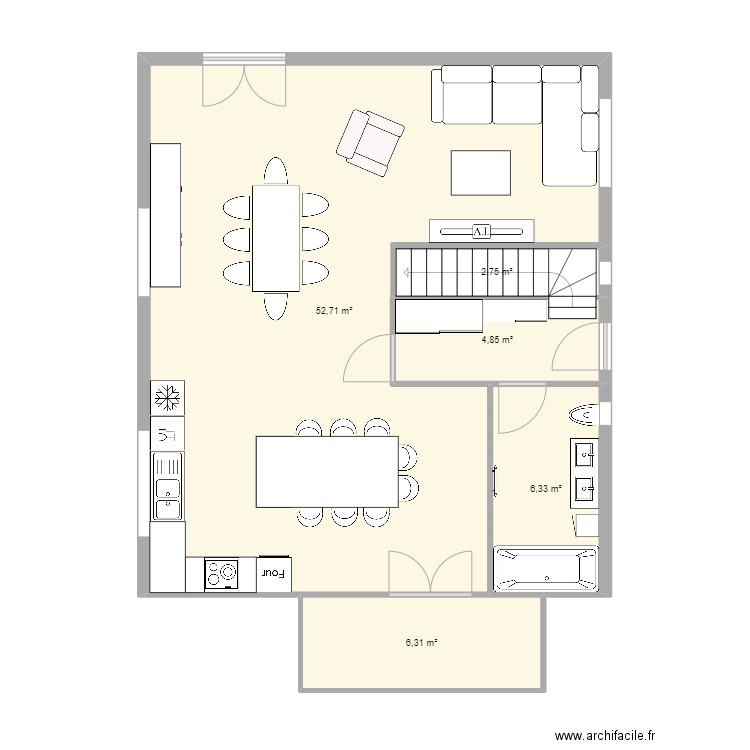 Maison Houssen RDC projet 2. Plan de 5 pièces et 73 m2