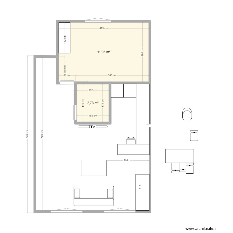 appartement 109 . Plan de 2 pièces et 15 m2