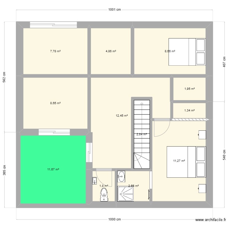 terrain stro ESSAI étage 120 M2. Plan de 12 pièces et 76 m2