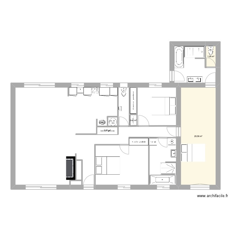 Benbi Agous . Plan de 4 pièces et 23 m2