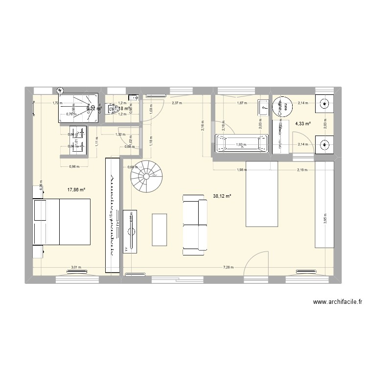 65m2 . Plan de 5 pièces et 62 m2