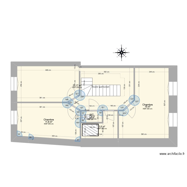 georgette etage. Plan de 5 pièces et 55 m2