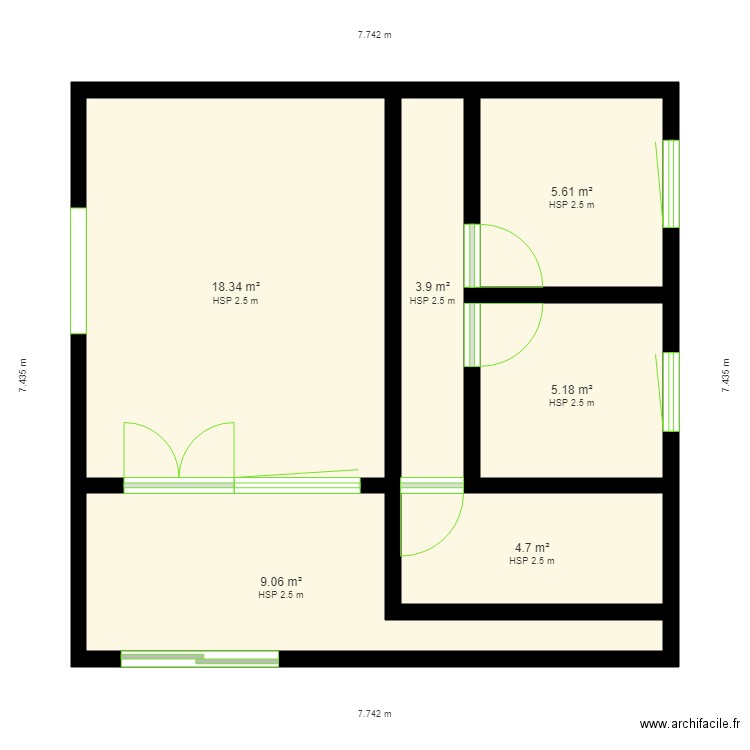 Vu en plan. Plan de 6 pièces et 47 m2